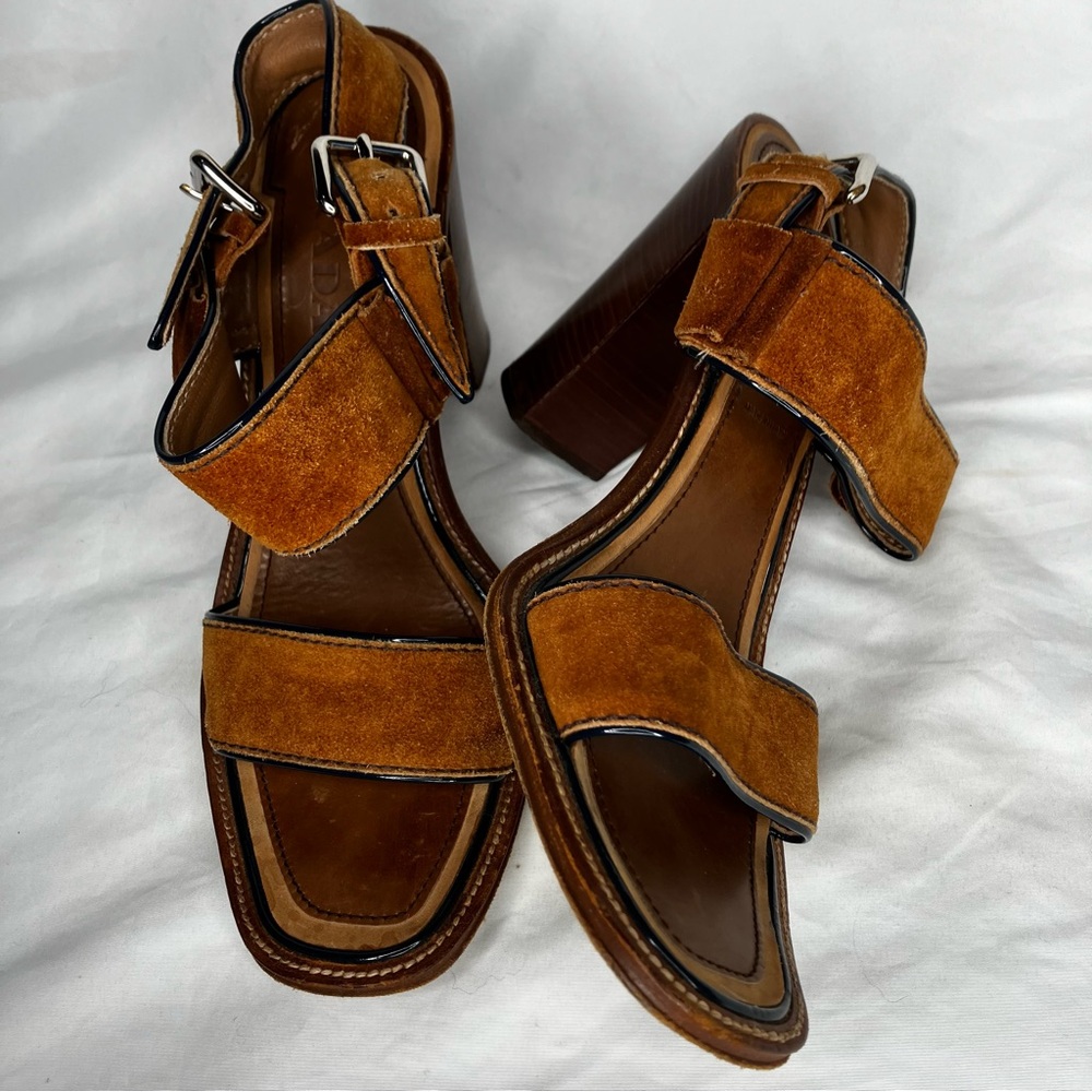 Prada 37 brown sling back suede sandals